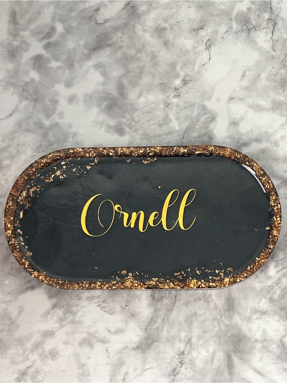 Personalized Black Resin Tray with Gold Accent - 'Ornell'